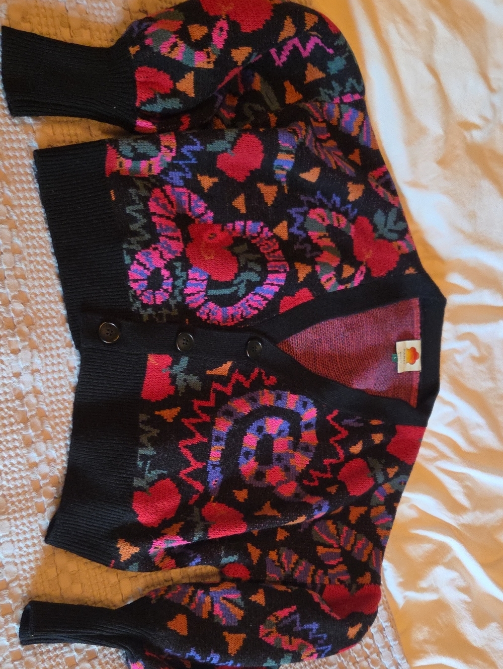 Farmrio Black Multicolor Cropped Cardigan Sweater Lg